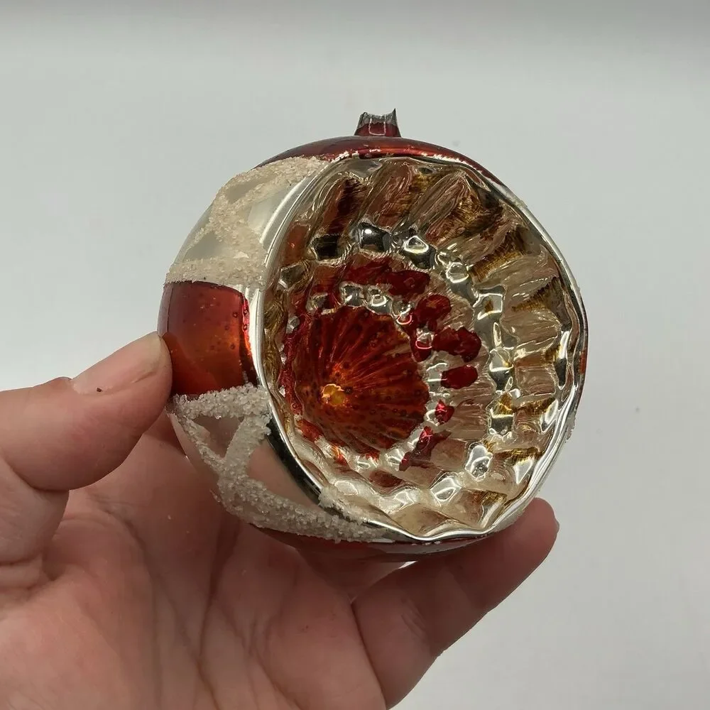 Vintage Mercury Glass Indent Christmas Ornament Red Silver Sugar Glitter AS IS